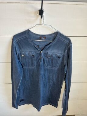 Y2K Blue Long-Sleeve Henley Shirt